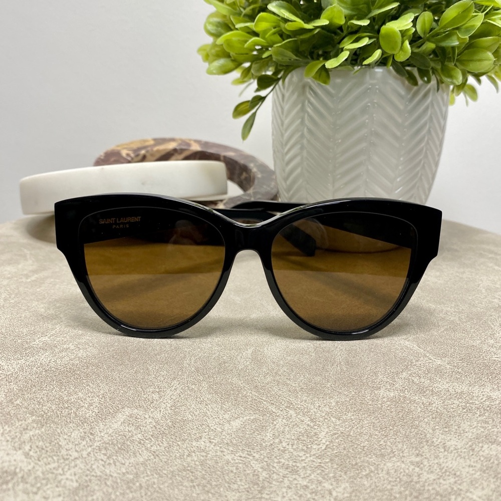 SAINT LAURENT 54MM Oversized Sunglasses Black Frame Dark Brown Lens| New in Case